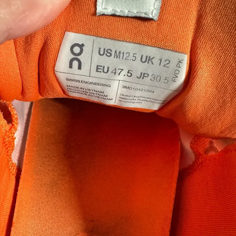 On Cloudsurfer Running Athletic Sneaker‎ Mens 12.5 Flame Orange White Athleisure